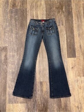 Blue Cult Jeans Womens 26 Low Rise Flare Bootcut Dark Wash Y2K Cargo Pocket